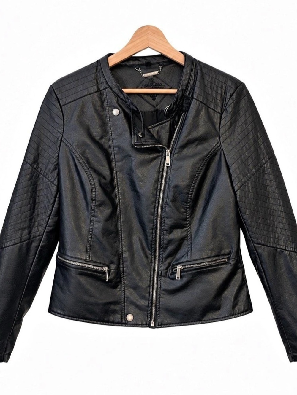 Jou Jou Faux Leather Moto Jacket S Quilted Biker Streetwear Minimalist Edgy - Picture 2 of 12